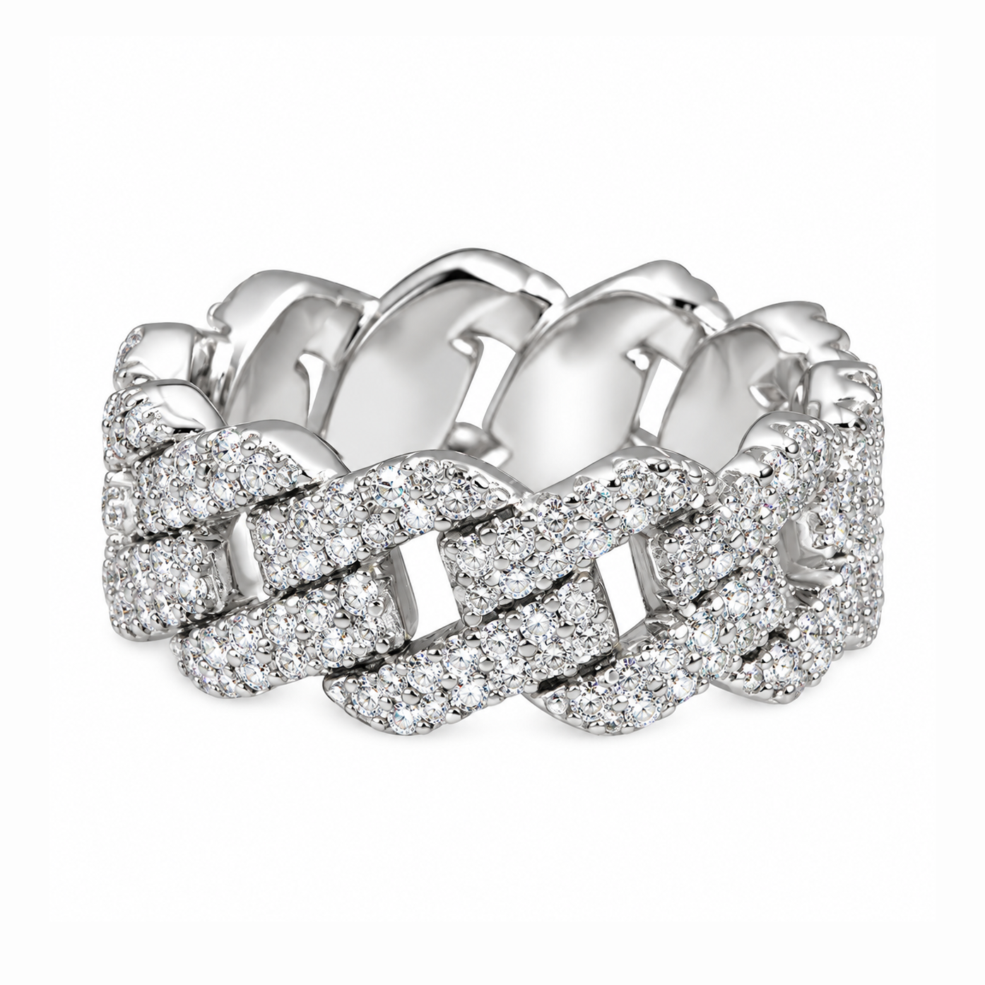 Moissanite 2-Row Miami Cuban Link Ring