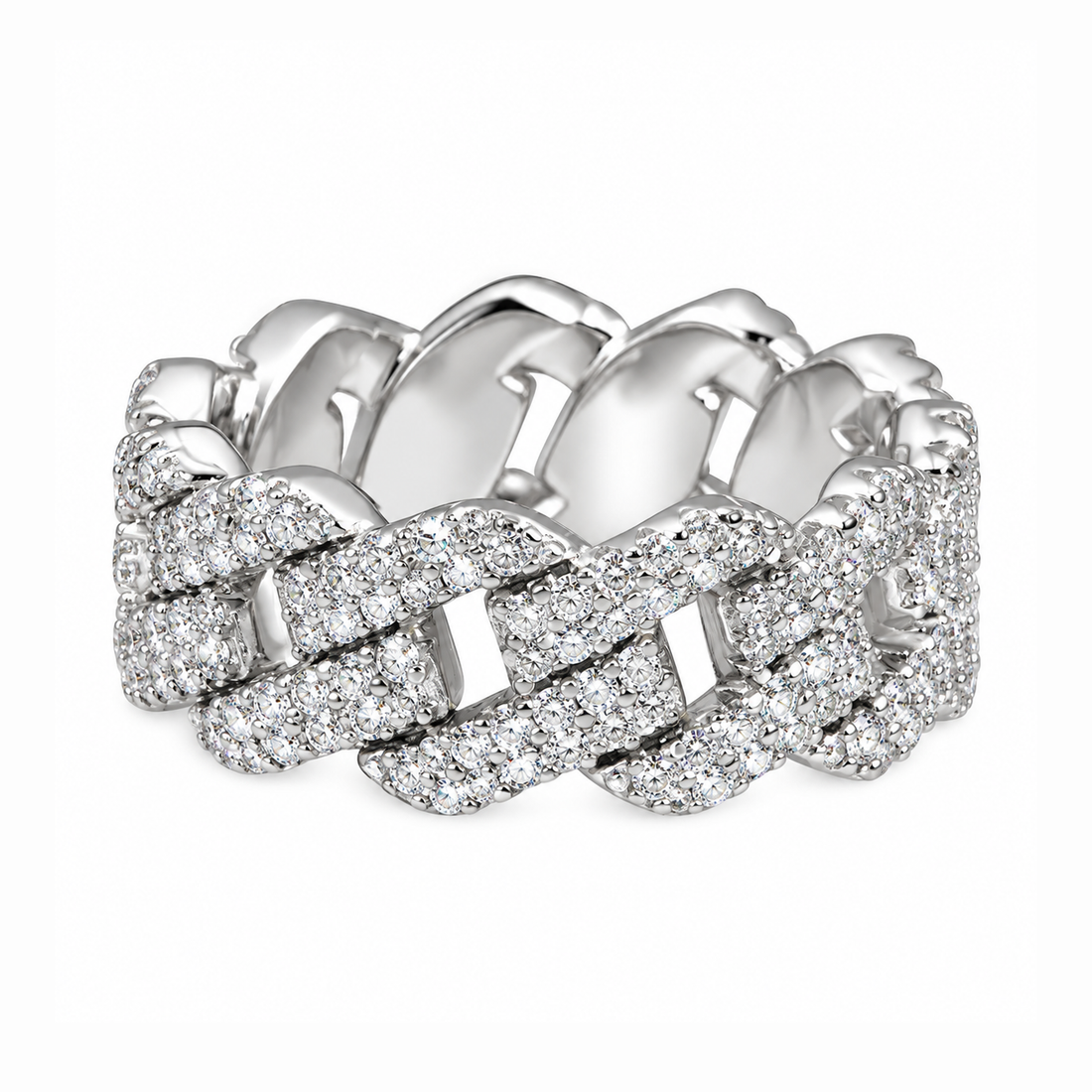 Moissanite 2-Row Miami Cuban Link Ring