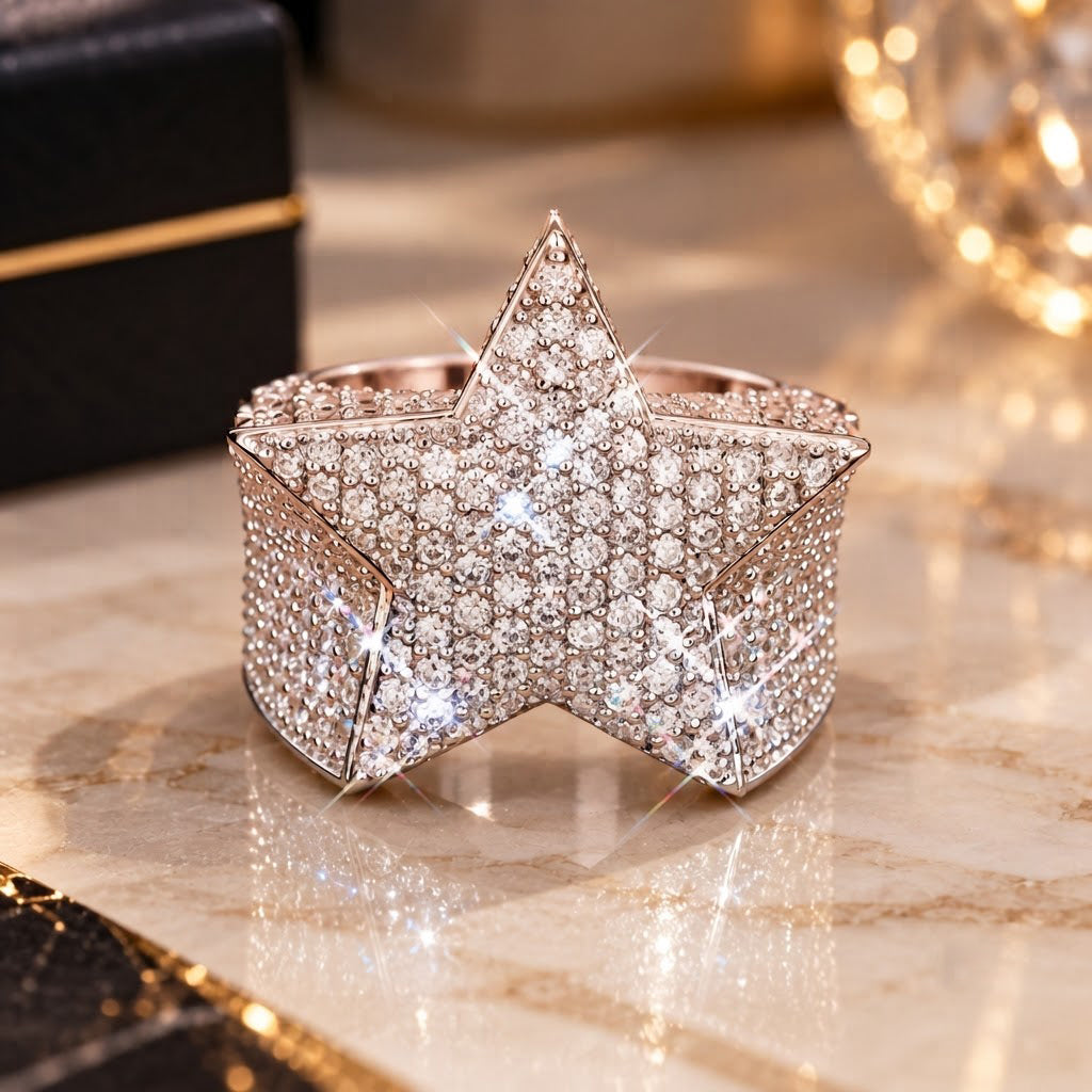 Iced Out VVS Star Shape Hip Hop Ring