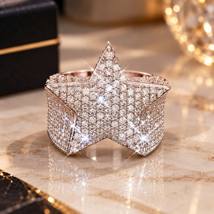 Iced Out VVS Star Shape Hip Hop Ring
