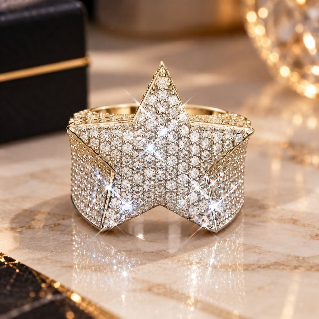 Iced Out VVS Star Shape Hip Hop Ring