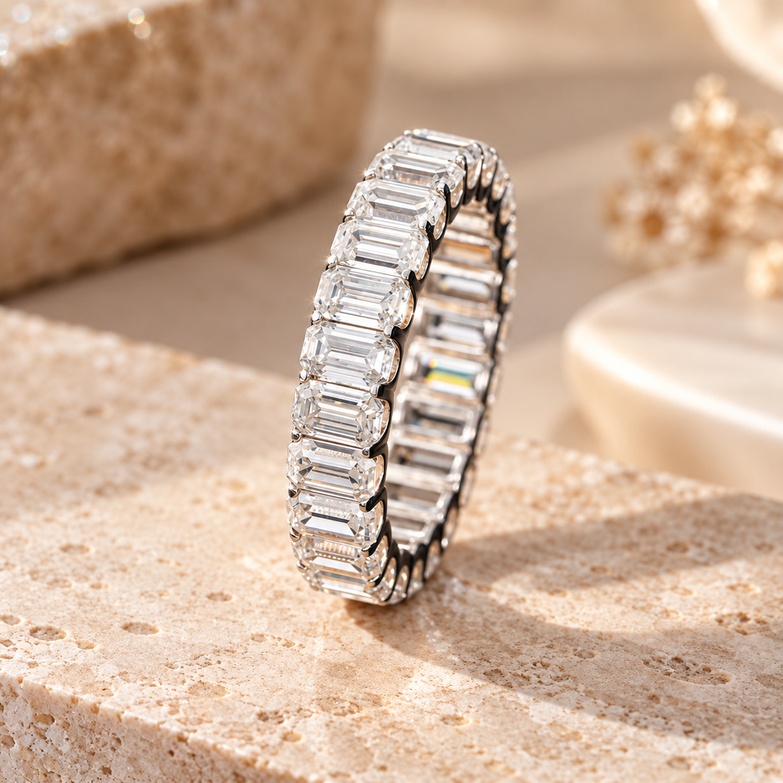 Moissanite Baguette Eternity Band Ring