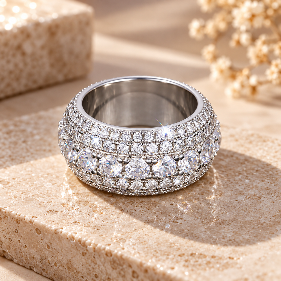 Iced Out VVS 5-Layer Moissanite Diamond Ring