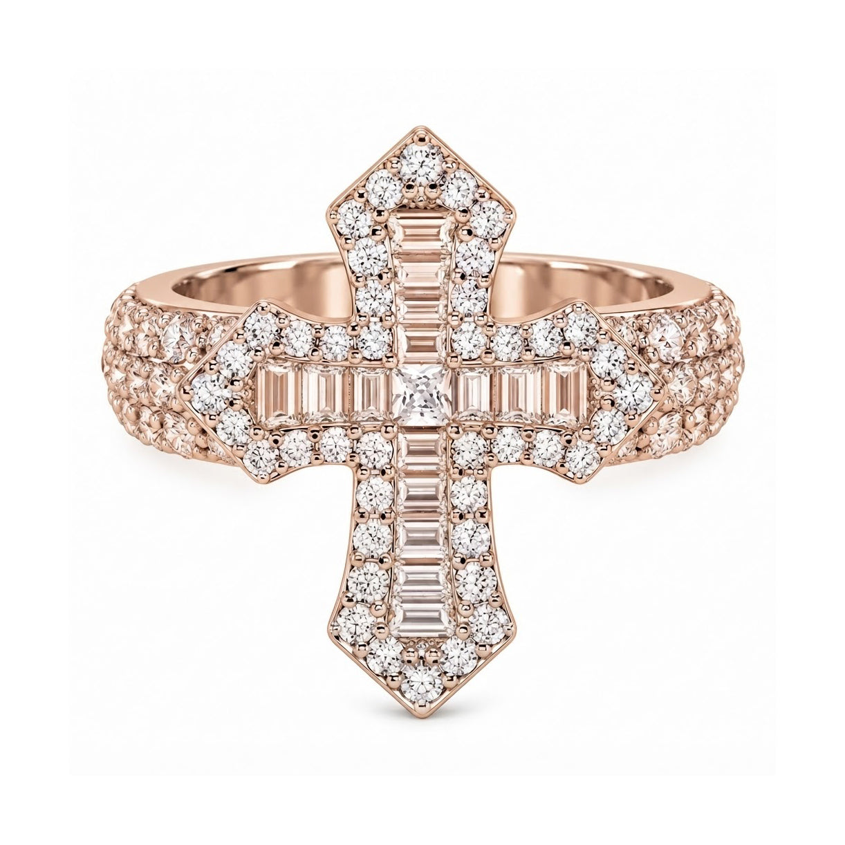 Iced Out VVS Gothic Cross Diamond Ring