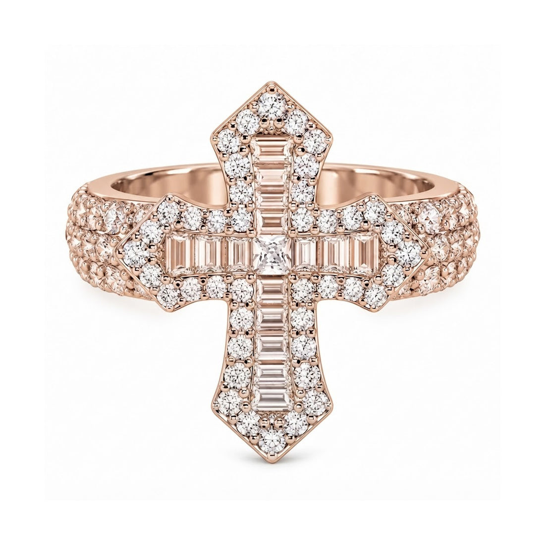 Iced Out VVS Gothic Cross Diamond Ring