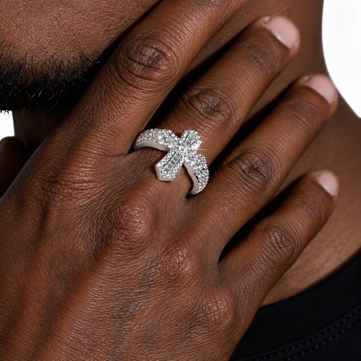 Iced Out VVS Gothic Cross Diamond Ring