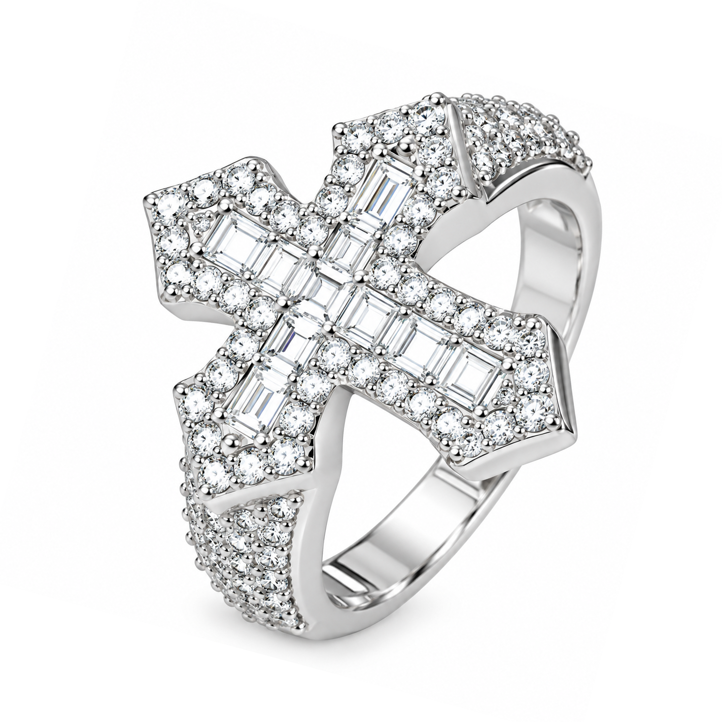 Iced Out VVS Gothic Cross Diamond Ring