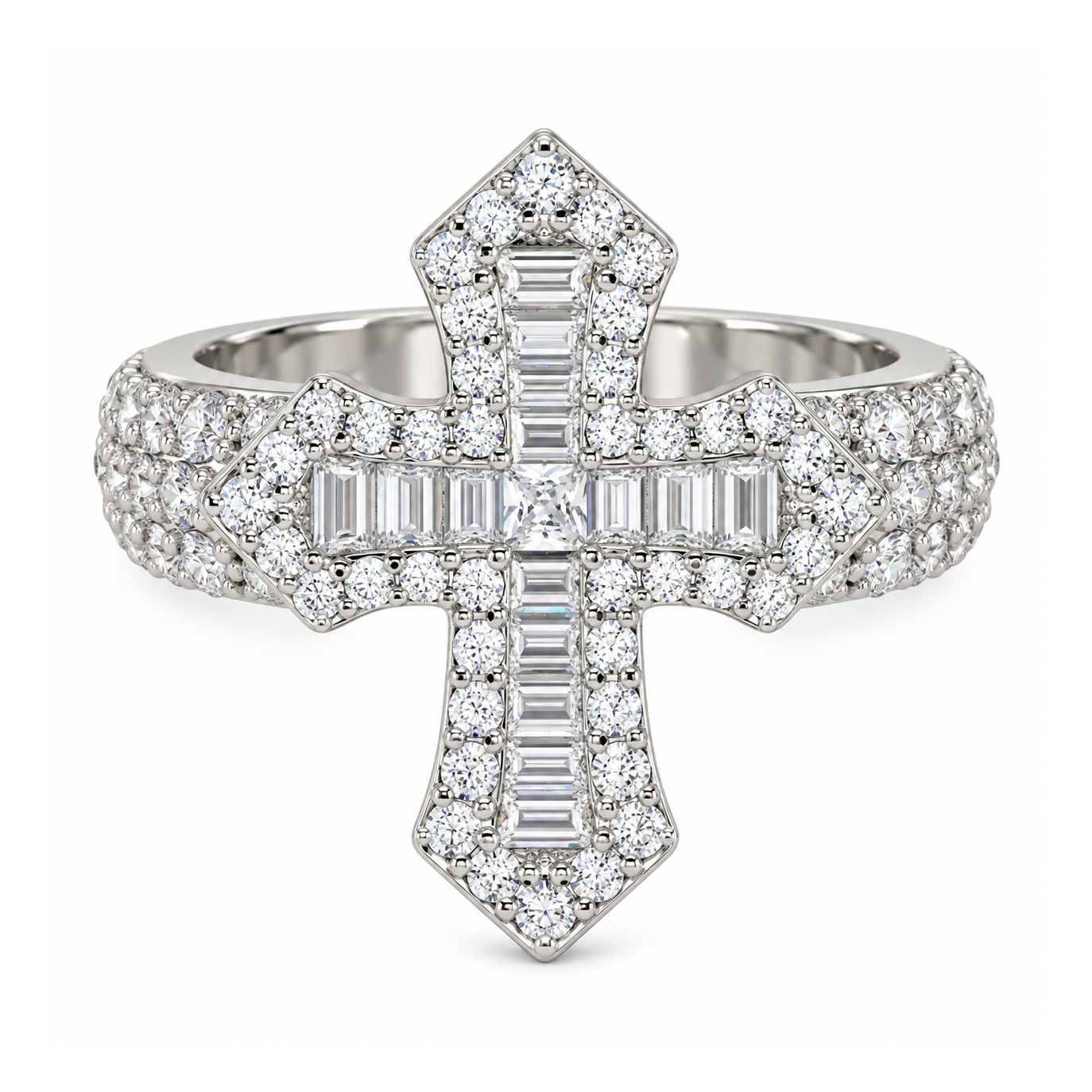 Iced Out VVS Gothic Cross Diamond Ring