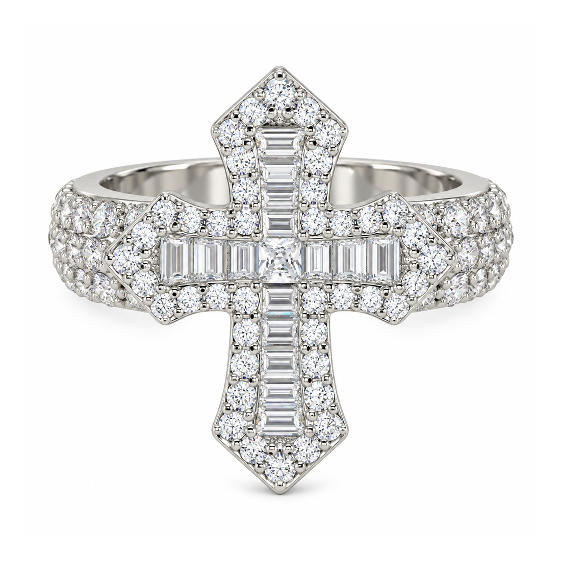 Iced Out VVS Gothic Cross Diamond Ring