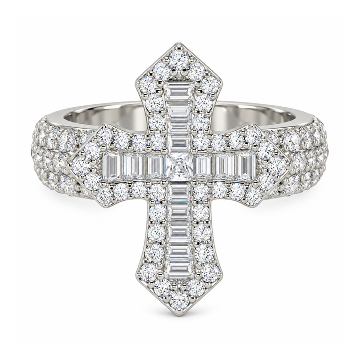 Iced Out VVS Gothic Cross Diamond Ring
