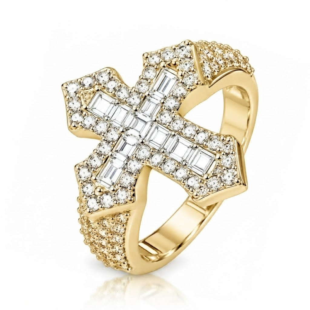 Iced Out VVS Gothic Cross Diamond Ring