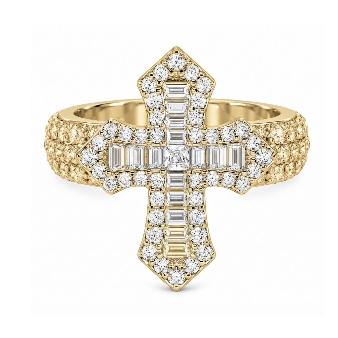 Iced Out VVS Gothic Cross Diamond Ring