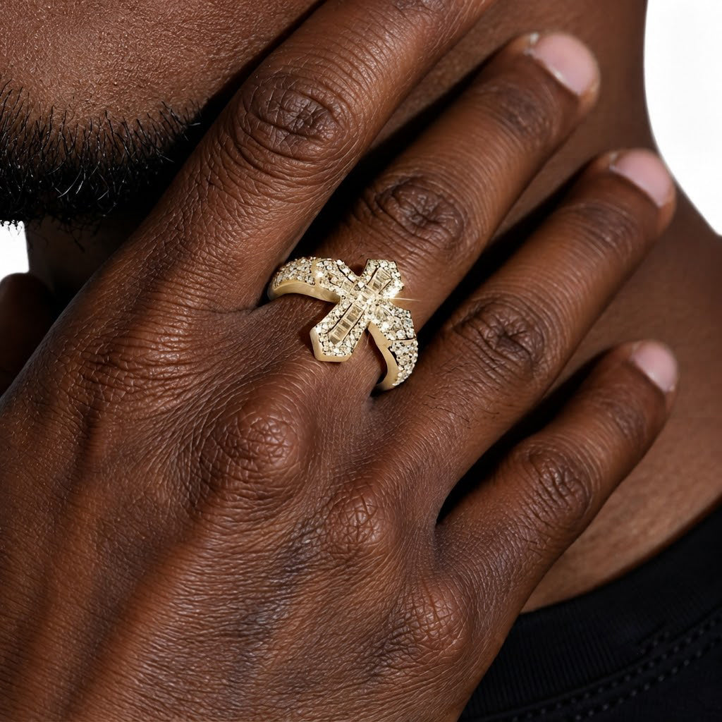 Iced Out VVS Gothic Cross Diamond Ring
