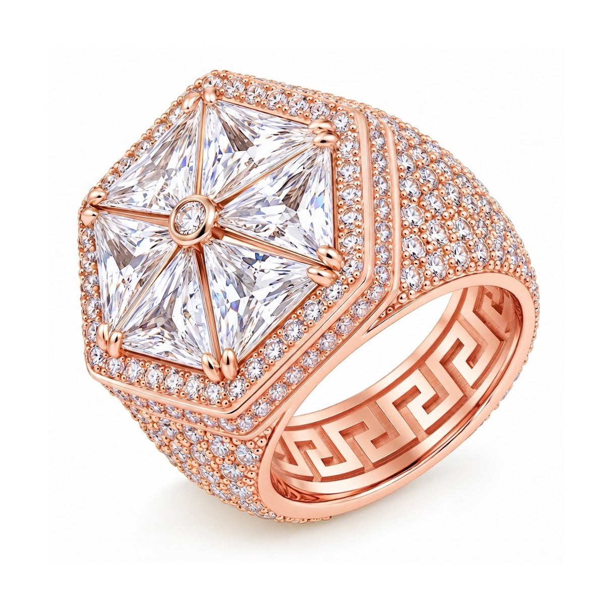 Triangle Round Diamond Hip Hop Ring