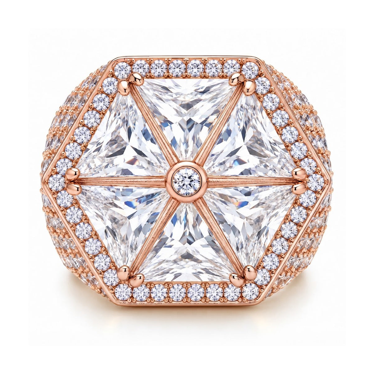 Triangle Round Diamond Hip Hop Ring