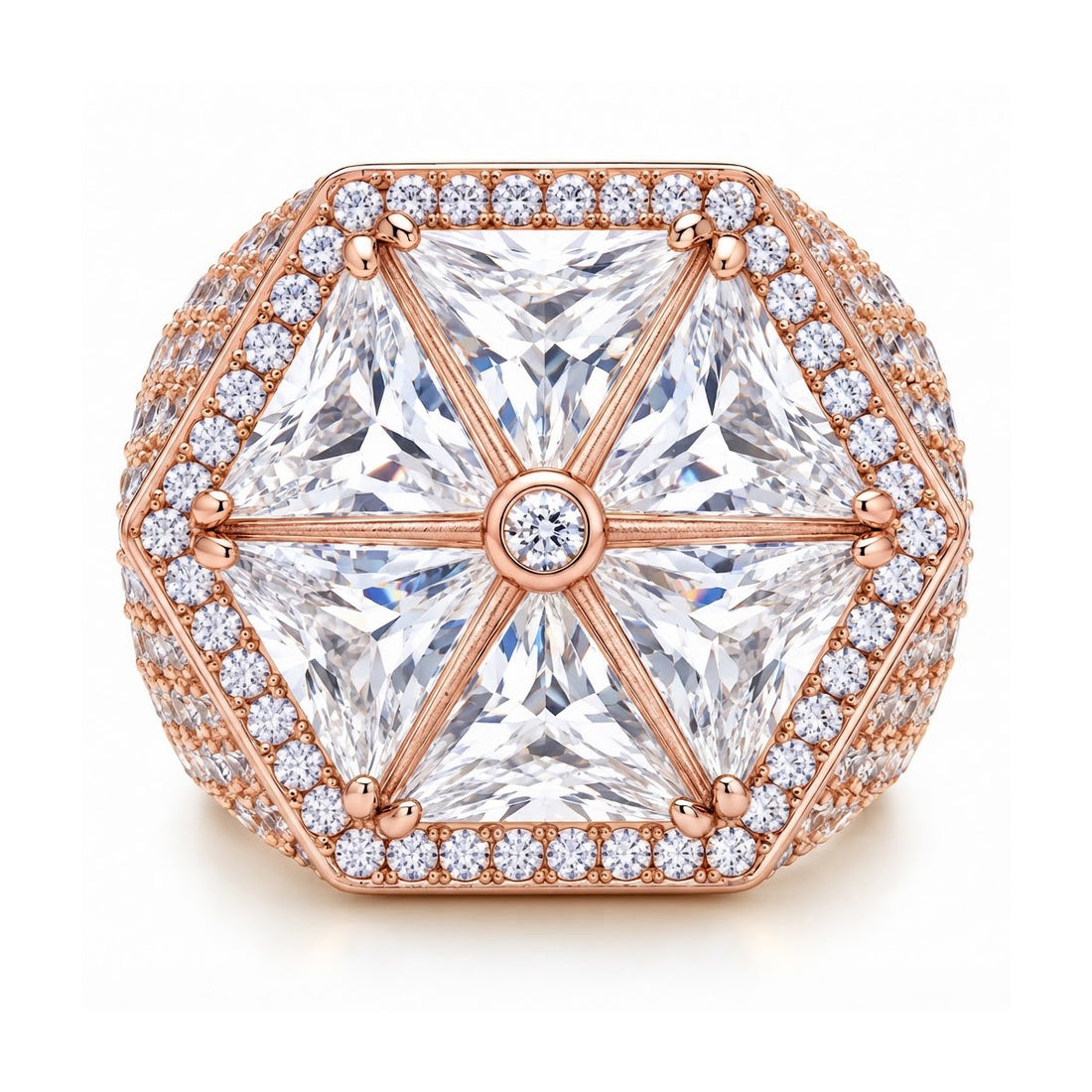 Triangle Round Diamond Hip Hop Ring