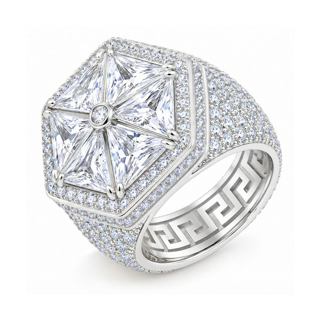 Triangle Round Diamond Hip Hop Ring
