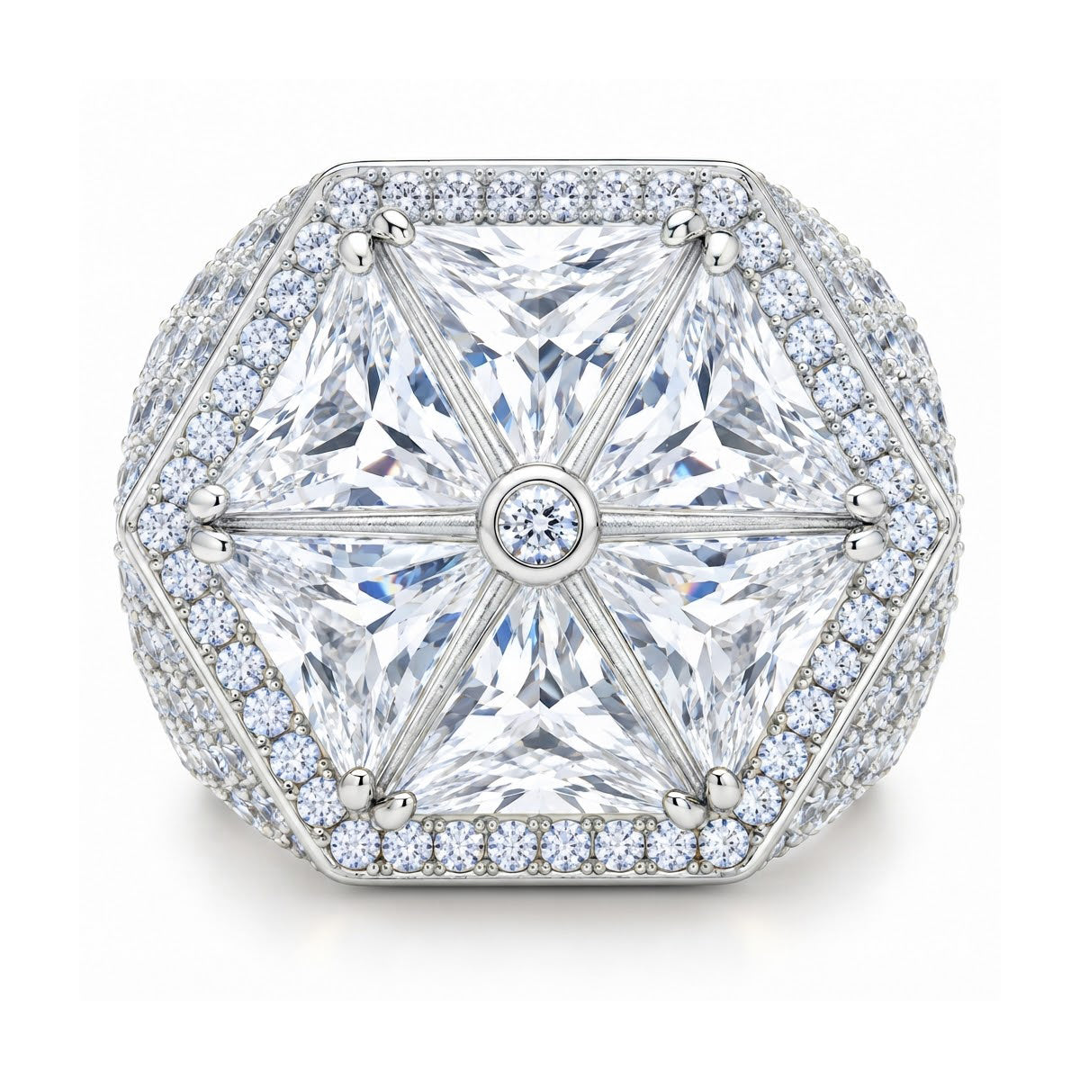 Triangle Round Diamond Hip Hop Ring