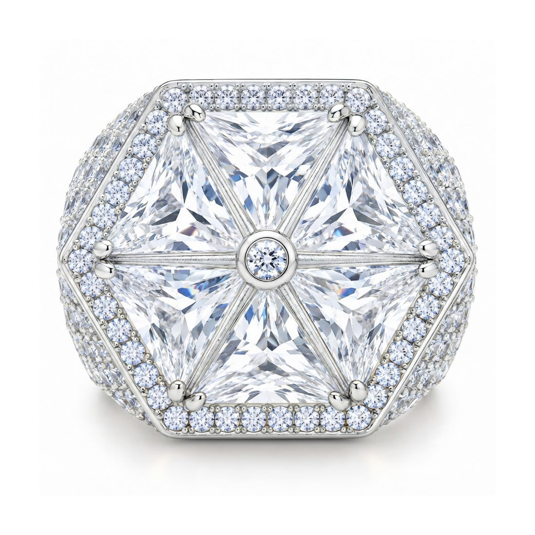 Triangle Round Diamond Hip Hop Ring