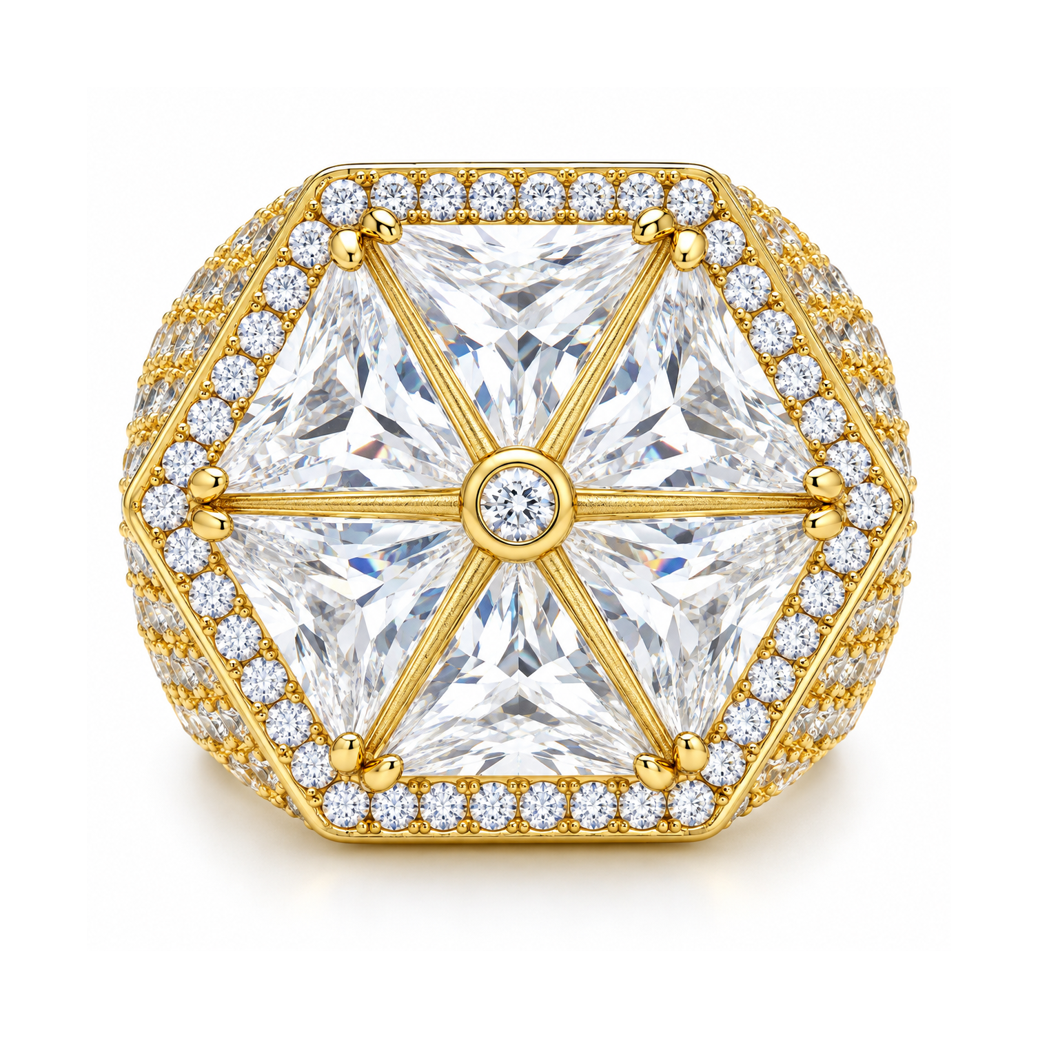Triangle Round Diamond Hip Hop Ring