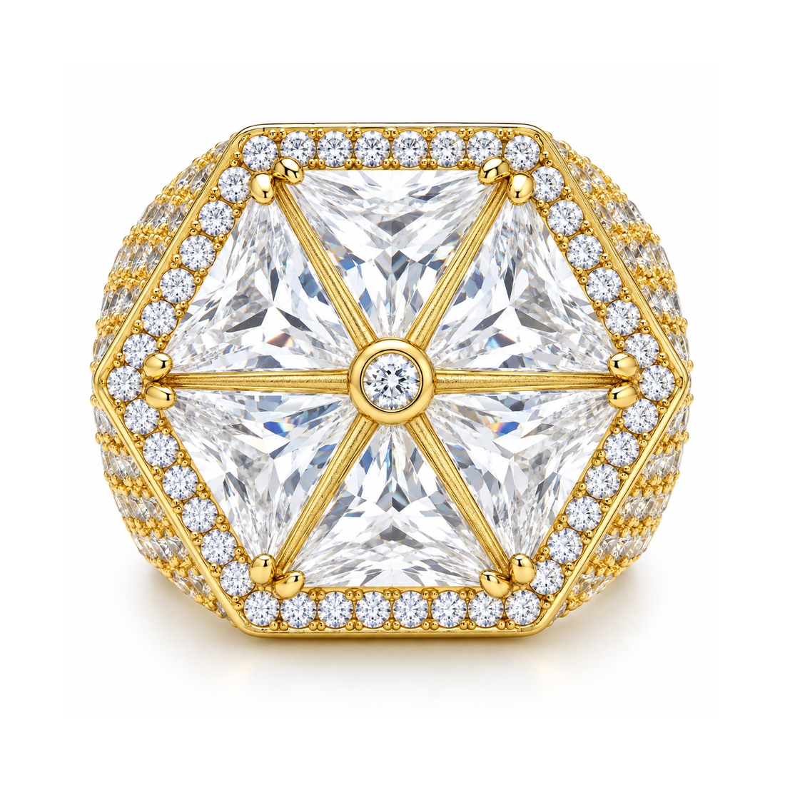 Triangle Round Diamond Hip Hop Ring