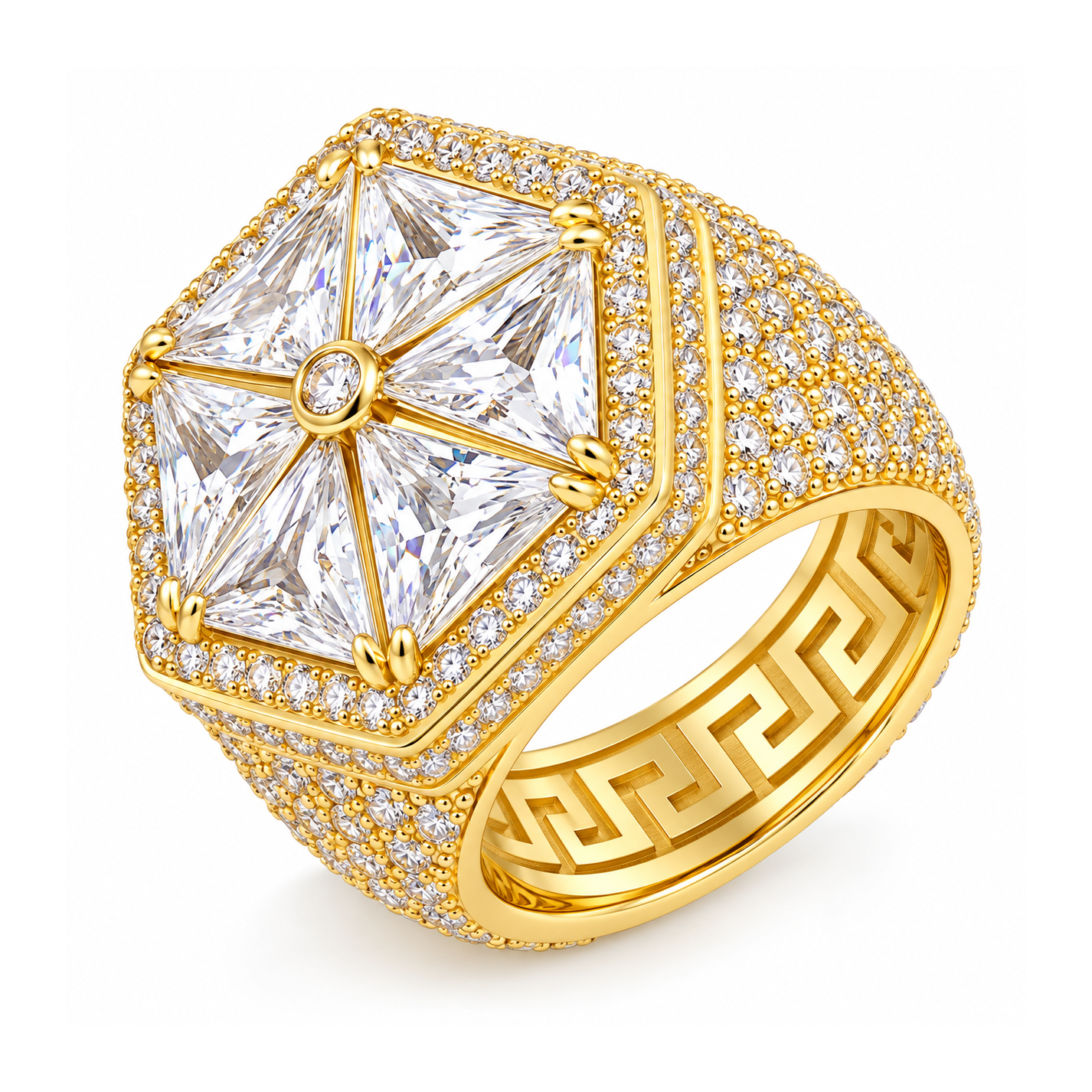 Triangle Round Diamond Hip Hop Ring