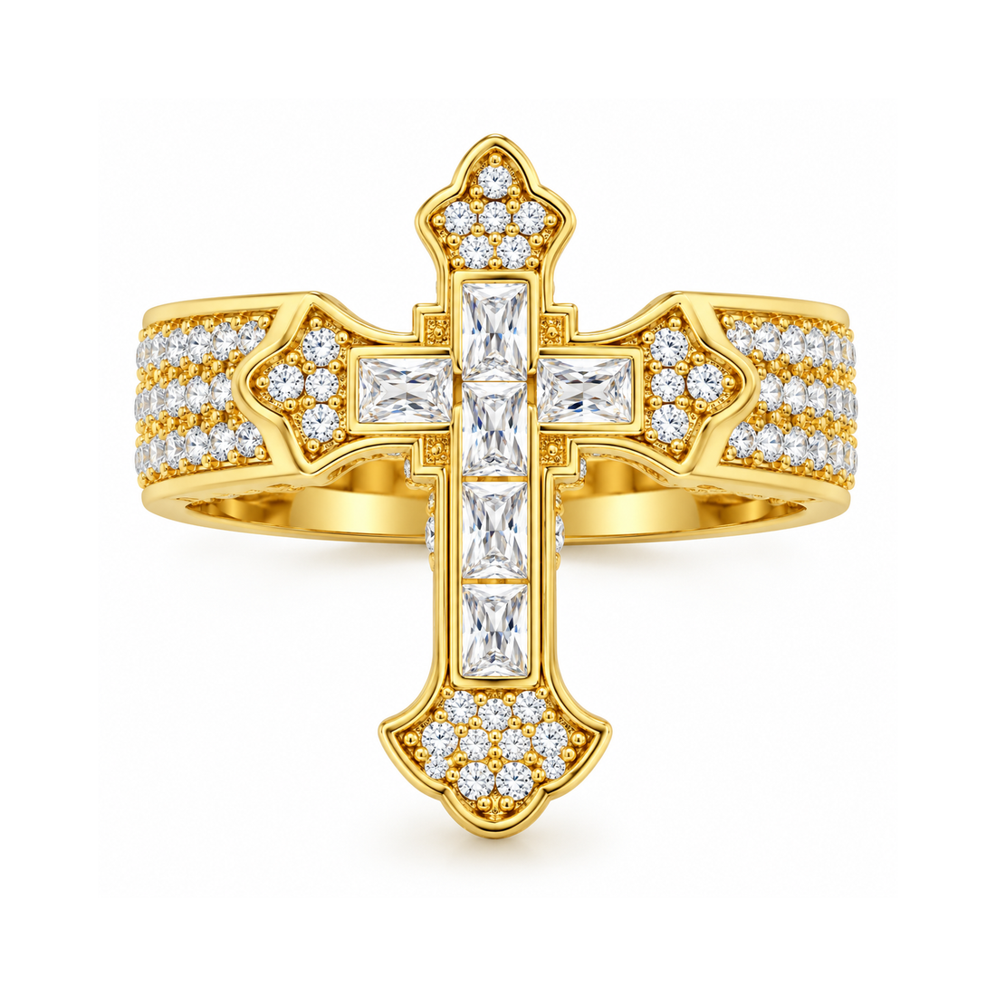 Fleur de Lis Cross Diamond Ring