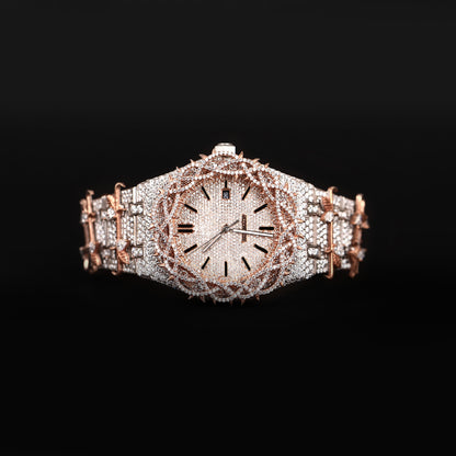 premium automatic watch with fully iced bracelet and unique bezel design