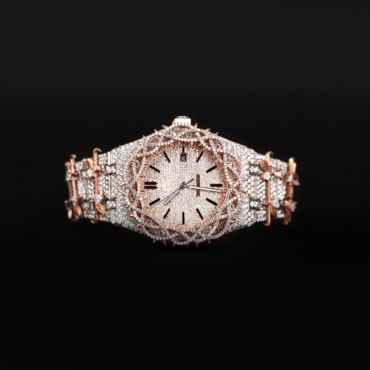 premium automatic watch with fully iced bracelet and unique bezel design