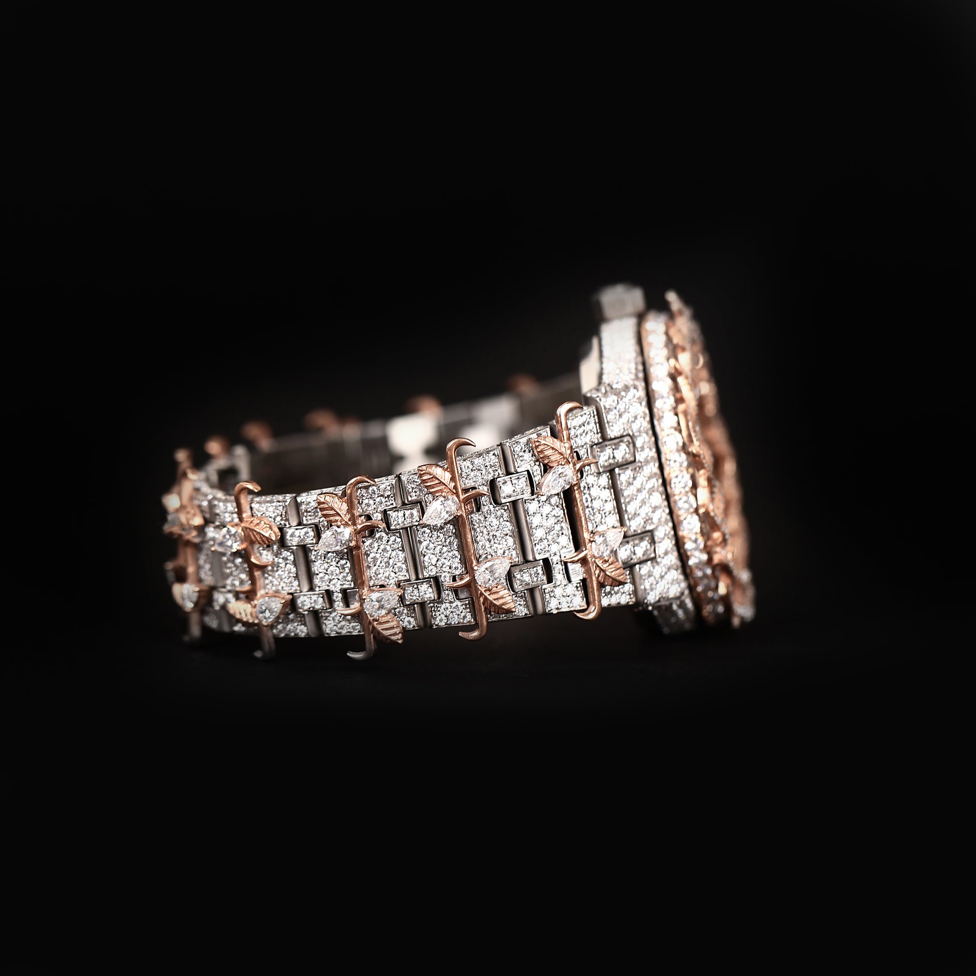 high end diamond watch with two tone finish and statement look