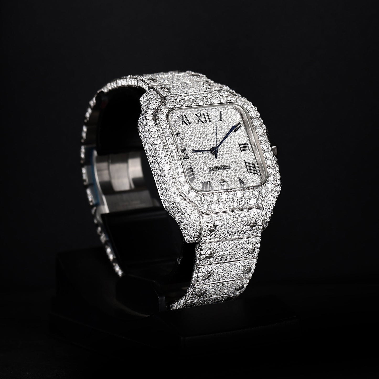 premium moissanite iced out watch with square face and white finish
