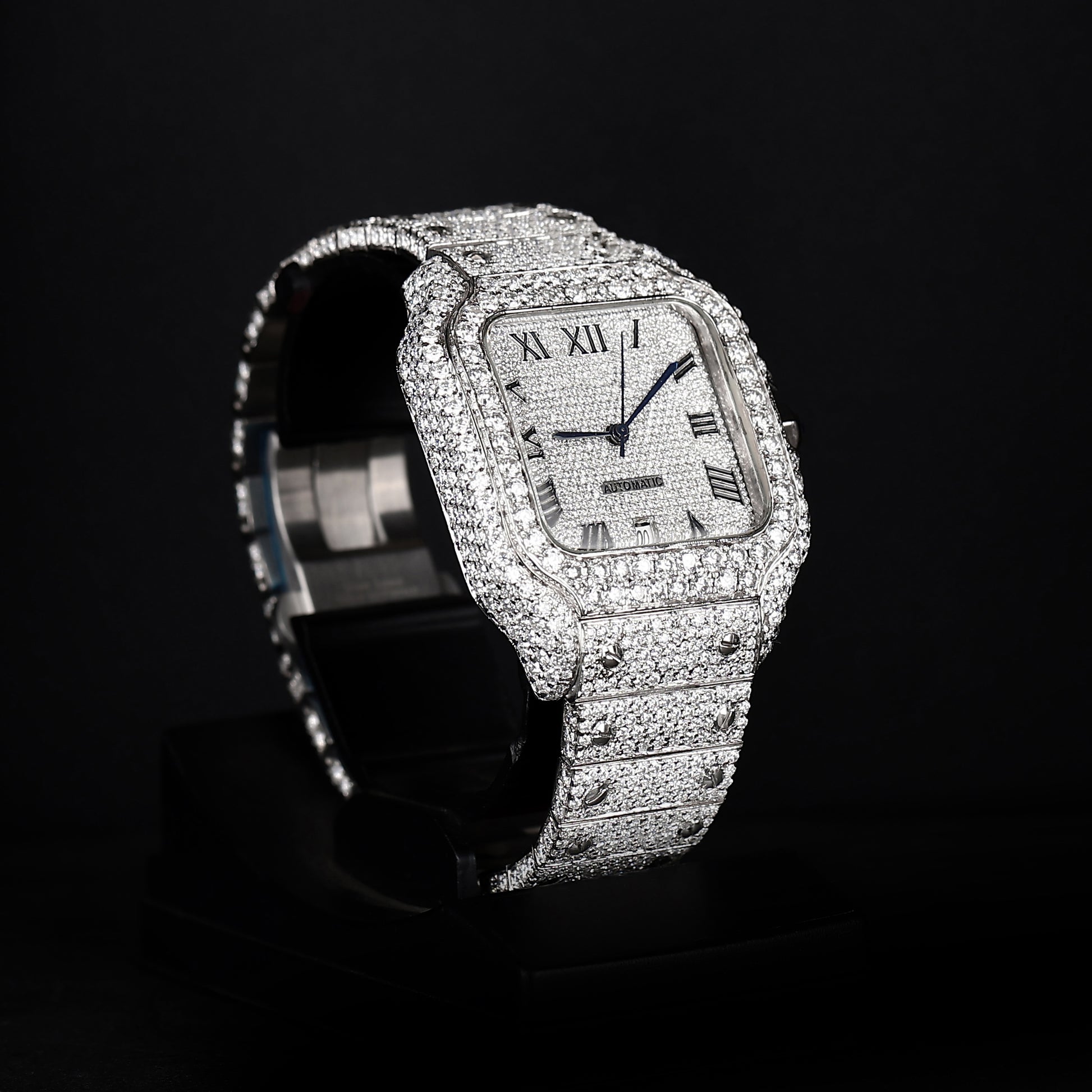 premium moissanite iced out watch with square face and white finish
