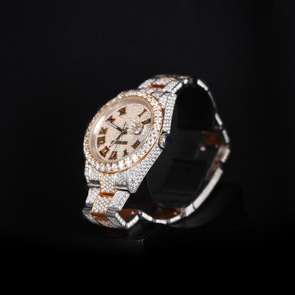 mens hip hop style iced out watch with roman numbers and strong shine finish