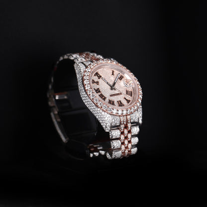 mens hip hop style iced out watch with roman numbers and strong shine finish