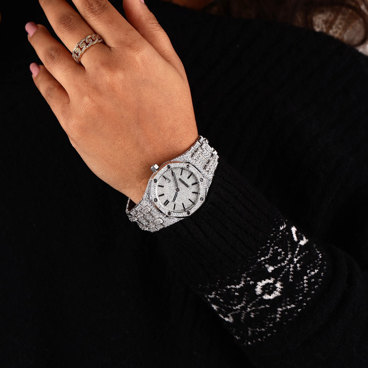 luxury moissanite womens watch with elegant silver tone finish