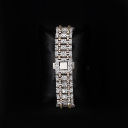 automatic skeleton wristwatch with iced bezel and exposed movement