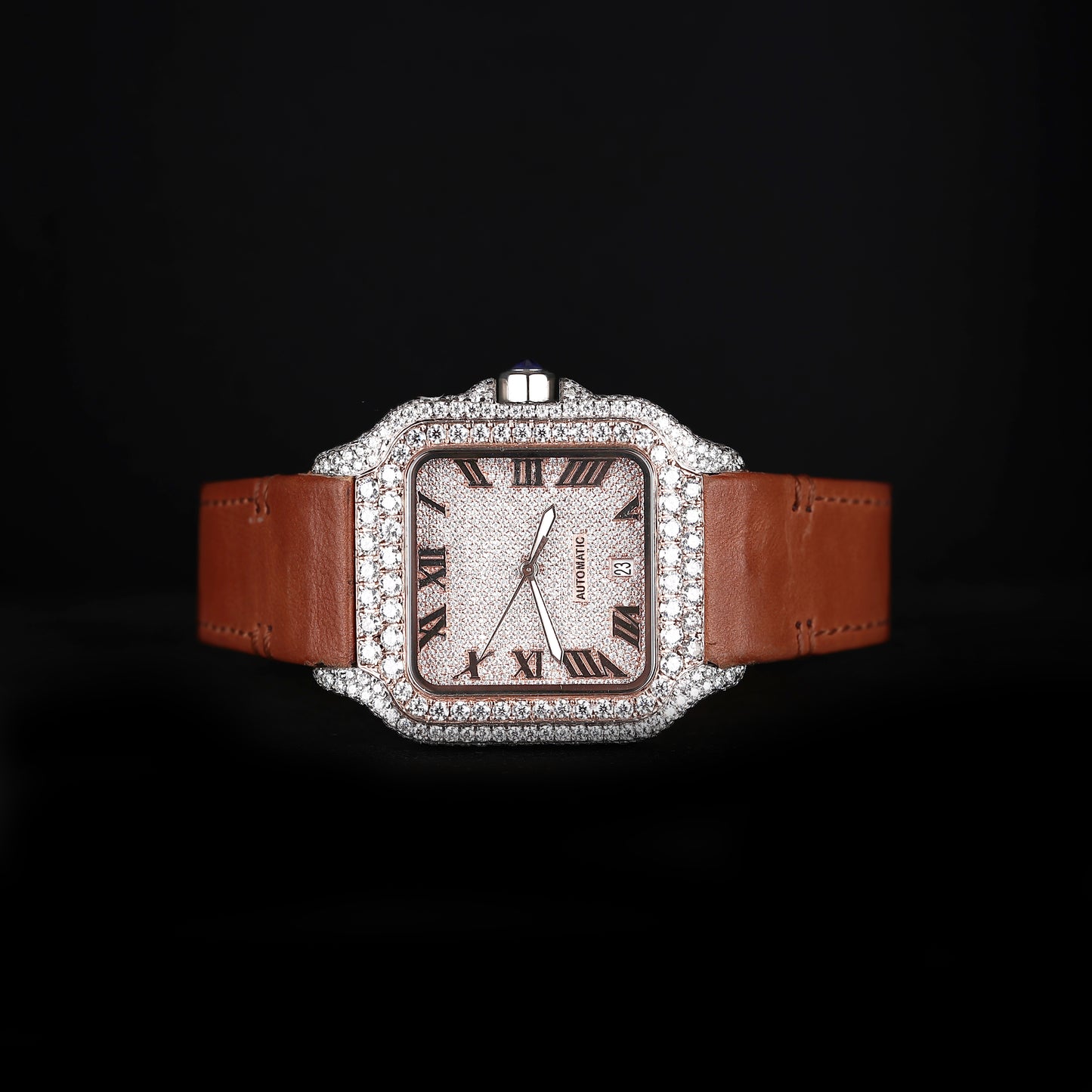 luxury square wristwatch with diamond stones and blue strap style
