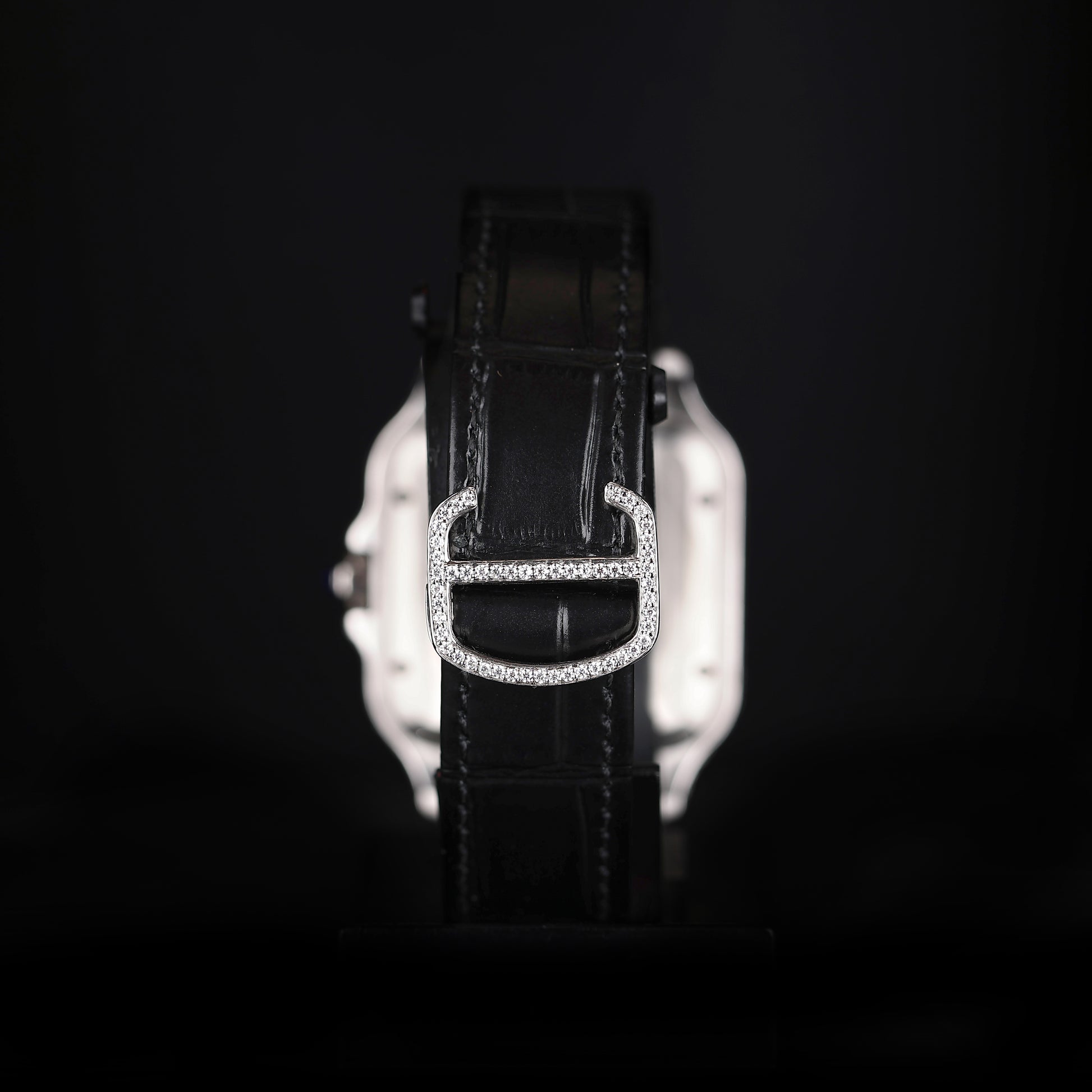 hip hop style iced watch with classic black strap and diamond finish