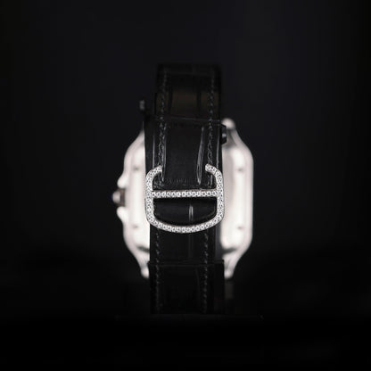 hip hop style iced watch with classic black strap and diamond finish