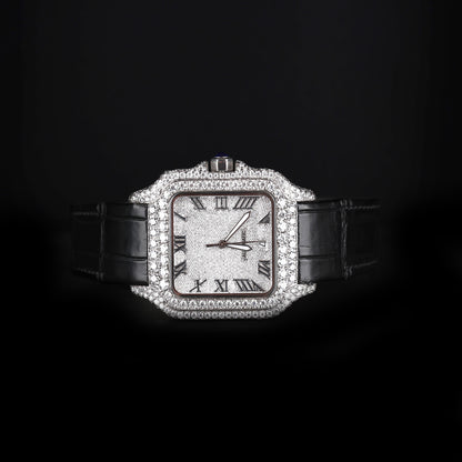 automatic watch with roman dial and black strap luxury look