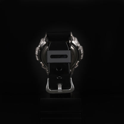 iced sport wristwatch with rubber strap and illuminated digital dial