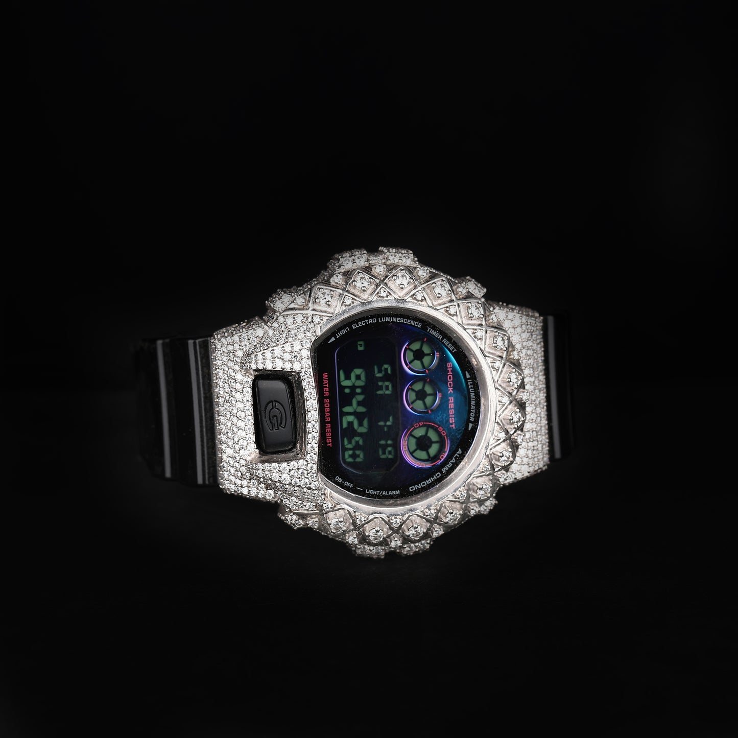 luxury moissanite digital watch with led display and iced bezel