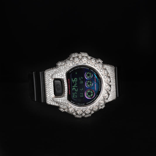 luxury moissanite digital watch with led display and iced bezel