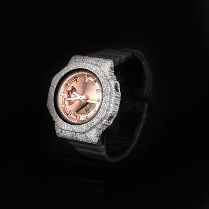premium iced out sport watch with black strap and digital screen