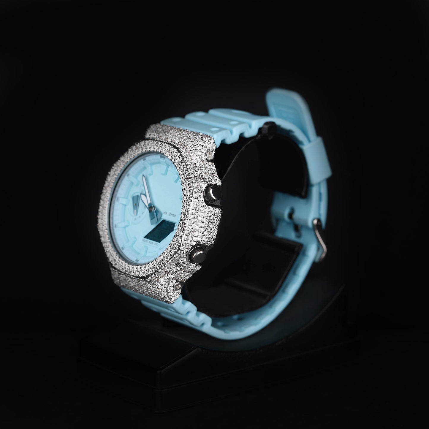 premium iced out watch with aqua dial and rubber strap