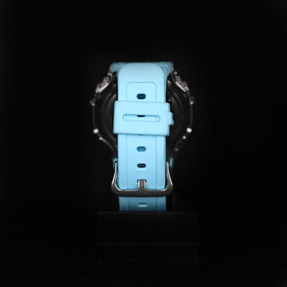 iced sport wristwatch with aqua color dial and luxury shine