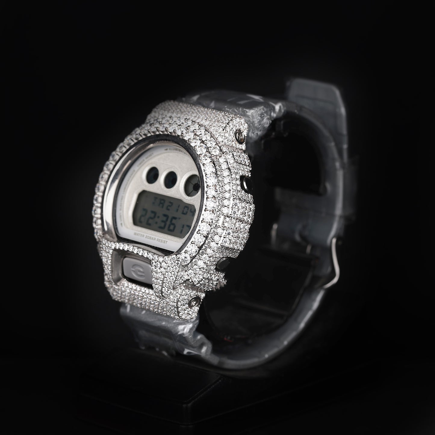 premium iced out watch with digital screen and full diamond shine