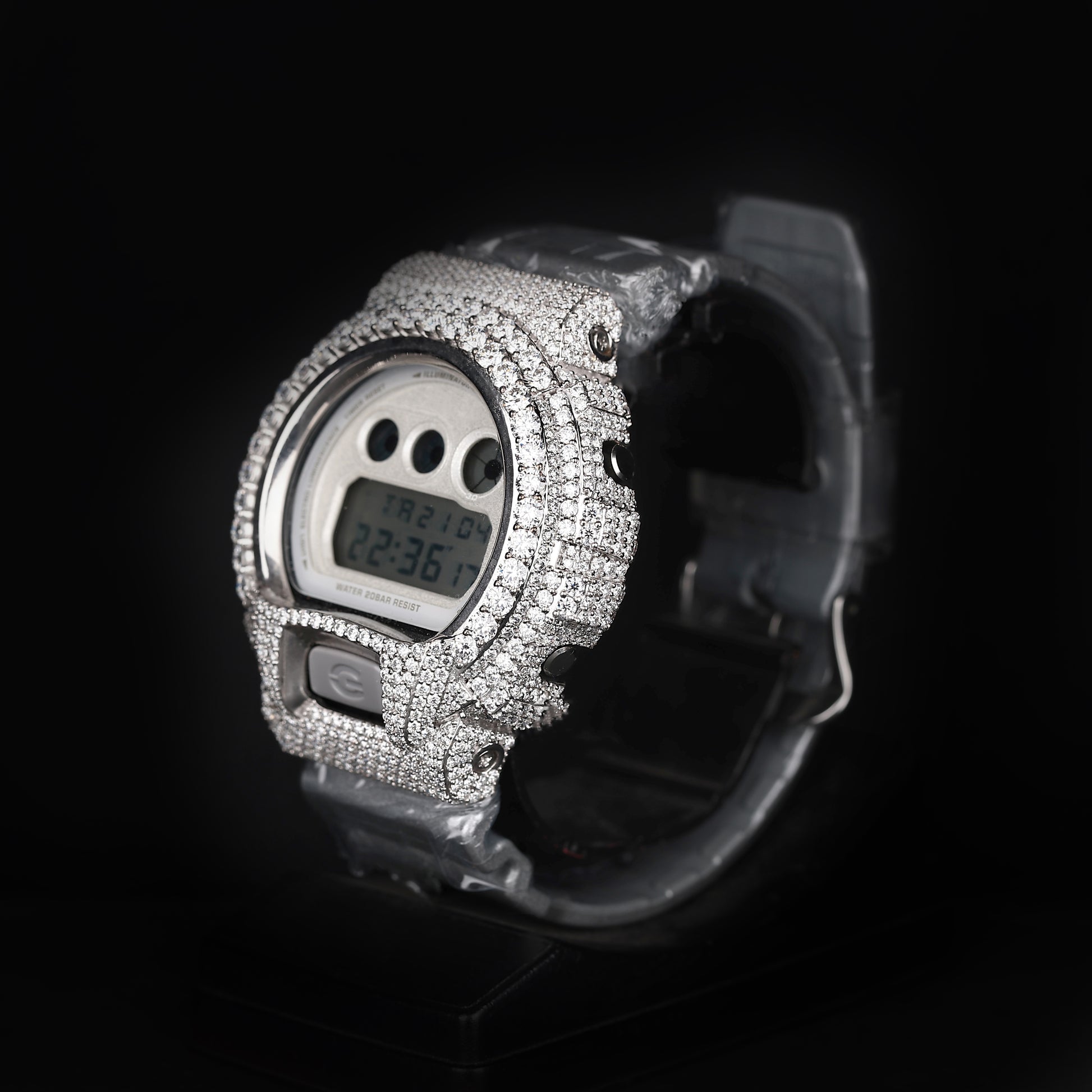 premium iced out watch with digital screen and full diamond shine
