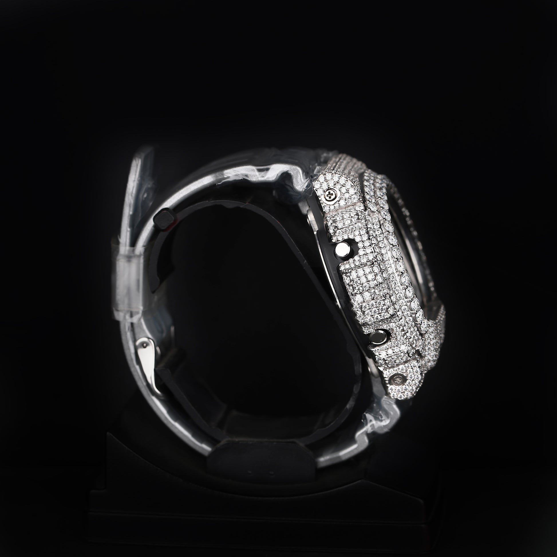 iced sport wristwatch with led display and luxury diamond finish