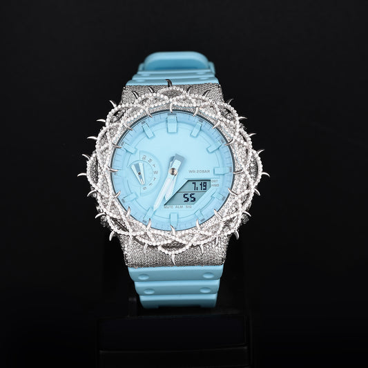 Sky Blue Silicon Strap Stike Diamond Watch